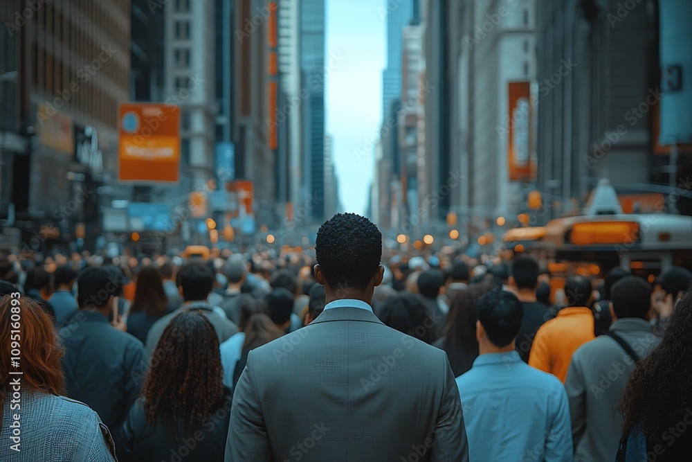 Obraz premium NYC Rush Hour Anonymous Man in Suit, Blurred Pedestrians