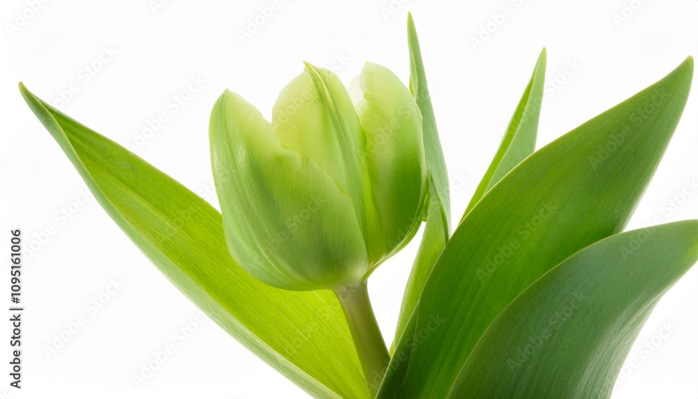 Fototapeta premium Tulip green on white background isolated. Beautiful flower.