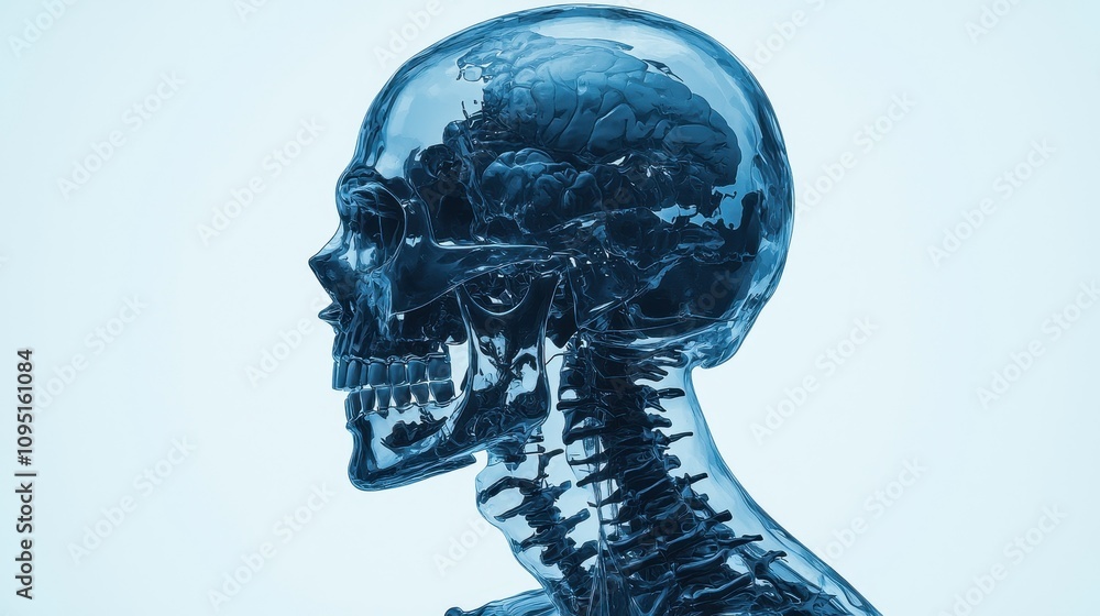 Transparent Human Skull Brain Anatomy 3D Render Medical Illustration Transparent Human Skull Brain Anatomy 3D Render Medical Illustration