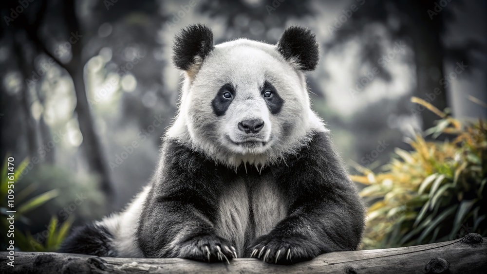 Fototapeta premium Vintage Style Black and White Panda Clipart for Creative Projects and Design Use with Artistic Flair and Timeless Appeal