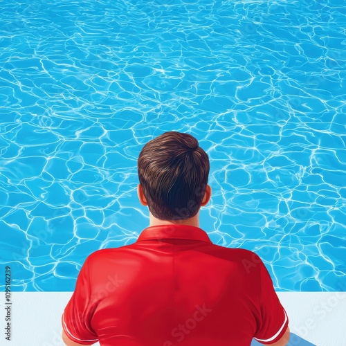 a lifeguard watching over a pool, public safety role, ultra-detailed depiction, vibrant colors, isolated on white background photo