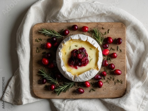 Baked Brie with Cranberries and Festive Garnish. photo