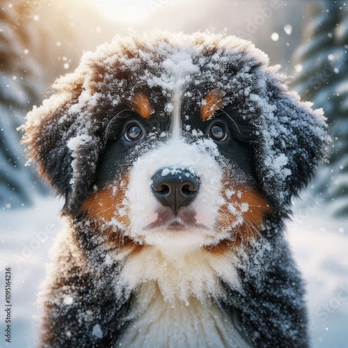 Bernese Mountain Dog Puppy in Snow