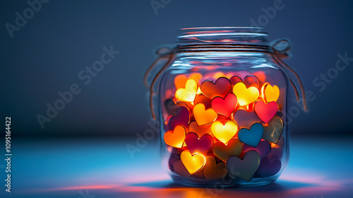 jar filled with glowing hearts, representing acts of kindness on white or transparent png