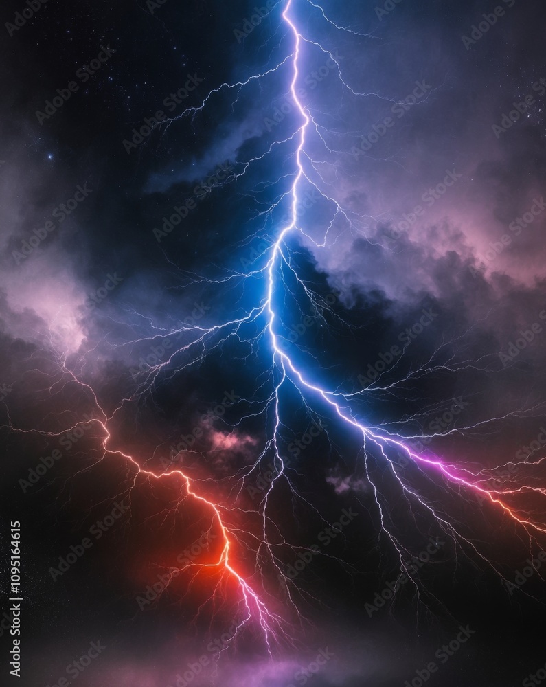 majestic cosmic light show neon lightning strikes across a vivid celestial landscape. majestic cosmic light show neon lightning strikes across a vivid celestial landscape.