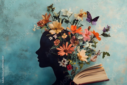 vibrant cover book colorful butterflies flower head human silhouette