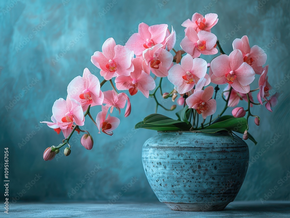 Elegant Orchid in Ceramic Vase on a Dark Background Elegant Orchid in Ceramic Vase on a Dark Background
