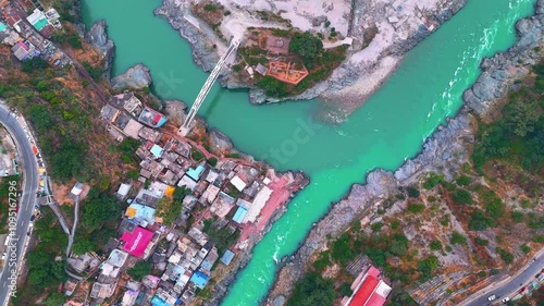 Drone visuals reveal Rudraprayag Sangam's spiritual charm and natural beauty. photo