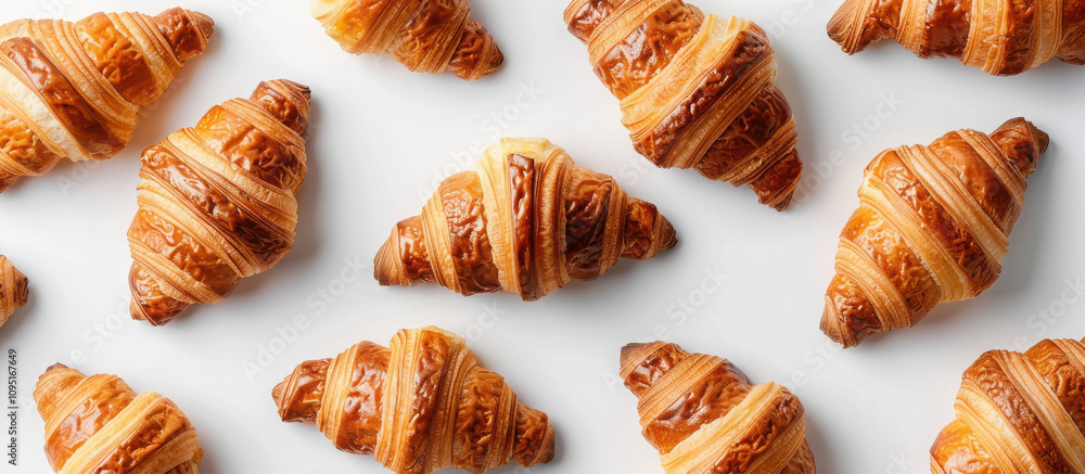 Golden croissants on white background