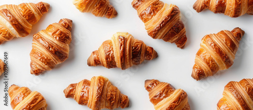Golden croissants on white background 