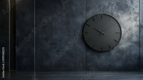 Wallpaper Mural Modern black wall clock with minimalist design against textured backdrop Torontodigital.ca