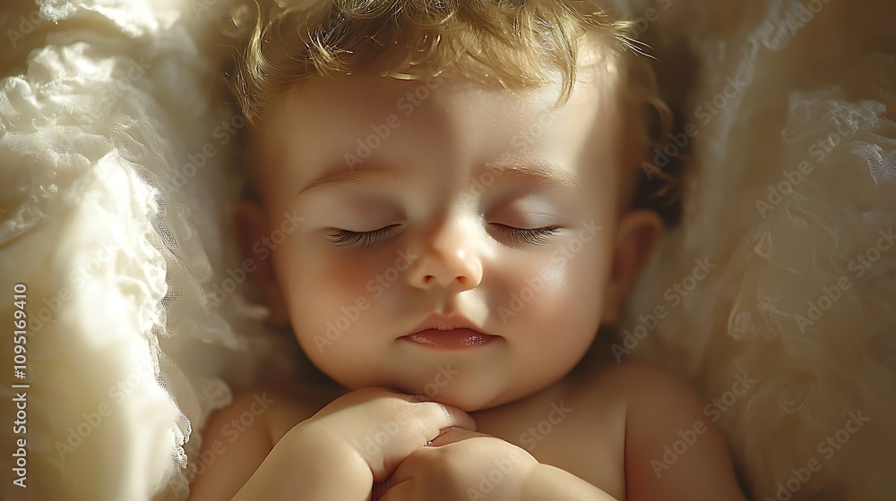 Close-up Portrait of a Sleeping Baby with Blonde Curly Hair Close-up Portrait of a Sleeping Baby with Blonde Curly Hair
