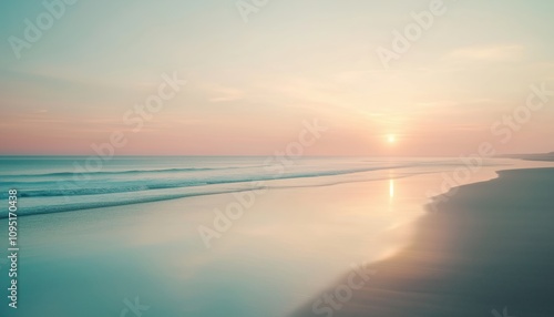 Tranquil Beach Landscape With Soft Morning Sky And Healthful Sunlight Creating A Serene Atmosphere Of Freedom And Cleanliness