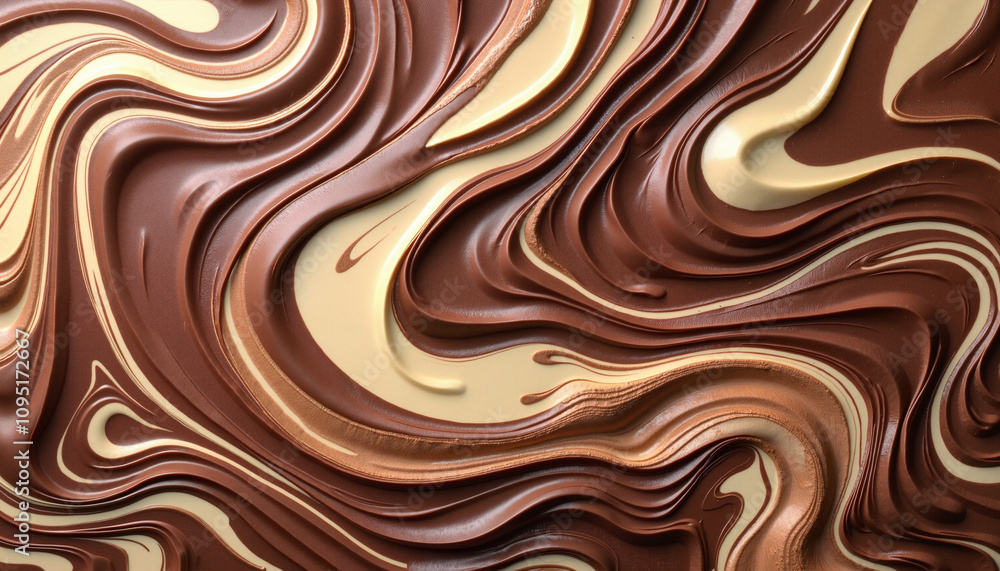 Swirled chocolate and caramel texture with smooth waves for artistic and culinary design Swirled chocolate and caramel texture with smooth waves for artistic and culinary design