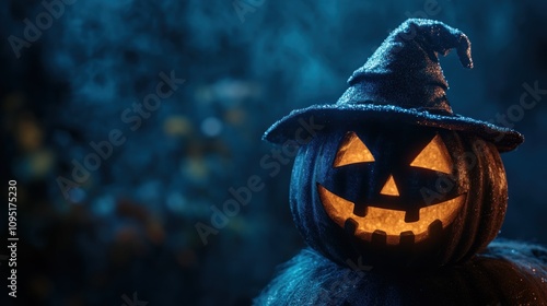 Wallpaper Mural Glowing Jack-o'-Lantern in a Witch's Hat with a Mystical Forest Background Torontodigital.ca