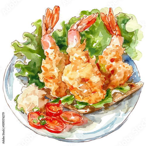 A watercolor drawing of Tempura, isolated on a white background. Tempura vector.