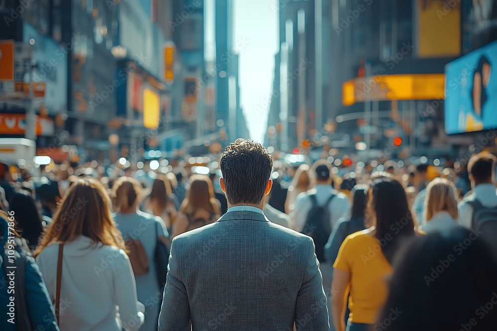 Fototapeta premium Professional Man Amidst Rush Hour City Crowd