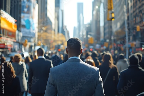 Professional Man in Suit, Busy City Street, Motion Blur