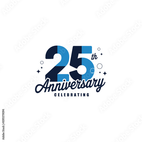 25th Anniversary Celebration: A stylish and modern logo design celebrates a 25th anniversary with a bold blue and black color scheme. The typography is clean and contemporary.