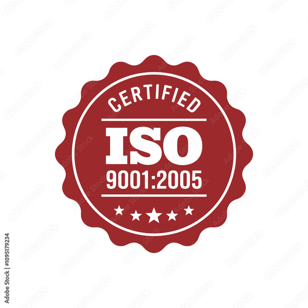 ISO 9001:2005 Certification Seal: A red and white ISO 9001:2005 certification seal, emblem of quality management, standard, excellence, assurance, compliance, certification, icon, badge, quality. ISO 9001:2005 Certification Seal: A red and white ISO 9001:2005 certification seal, emblem of quality management, standard, excellence, assurance, compliance, certification, icon, badge, quality.