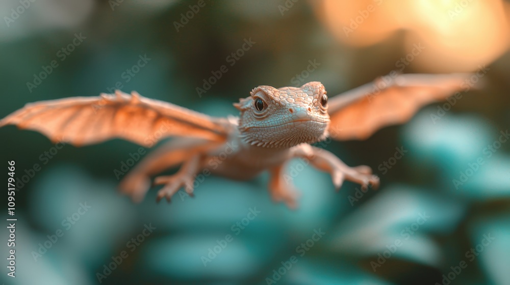 Fototapeta premium Magical Flying Dragon Lizard Fantasy Sunset Nature Wildlife