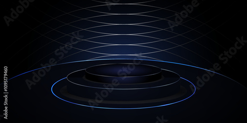Black circle stage, digital tech podium. luxury studio showroom product stand