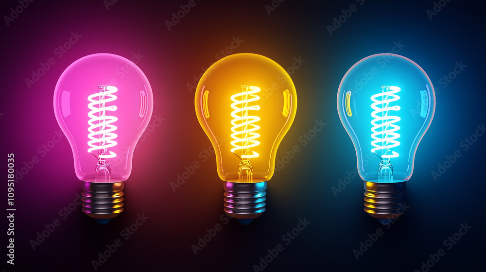 Three neon light bulbs Three neon light bulbs