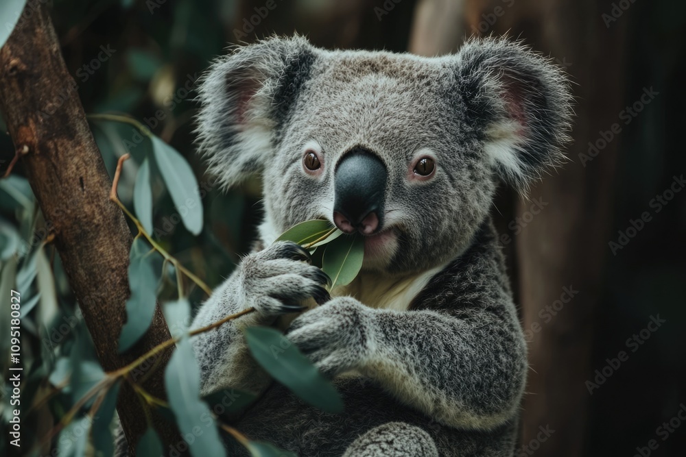 Majestic Koala Bear Eating Eucalyptus Leaves Majestic Koala Bear Eating Eucalyptus Leaves