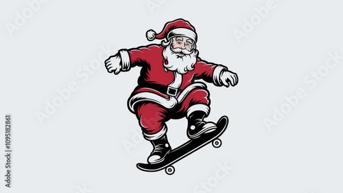 Vector Illustration of Santa Claus Doing a Trick on a Skateboard Generative aI
