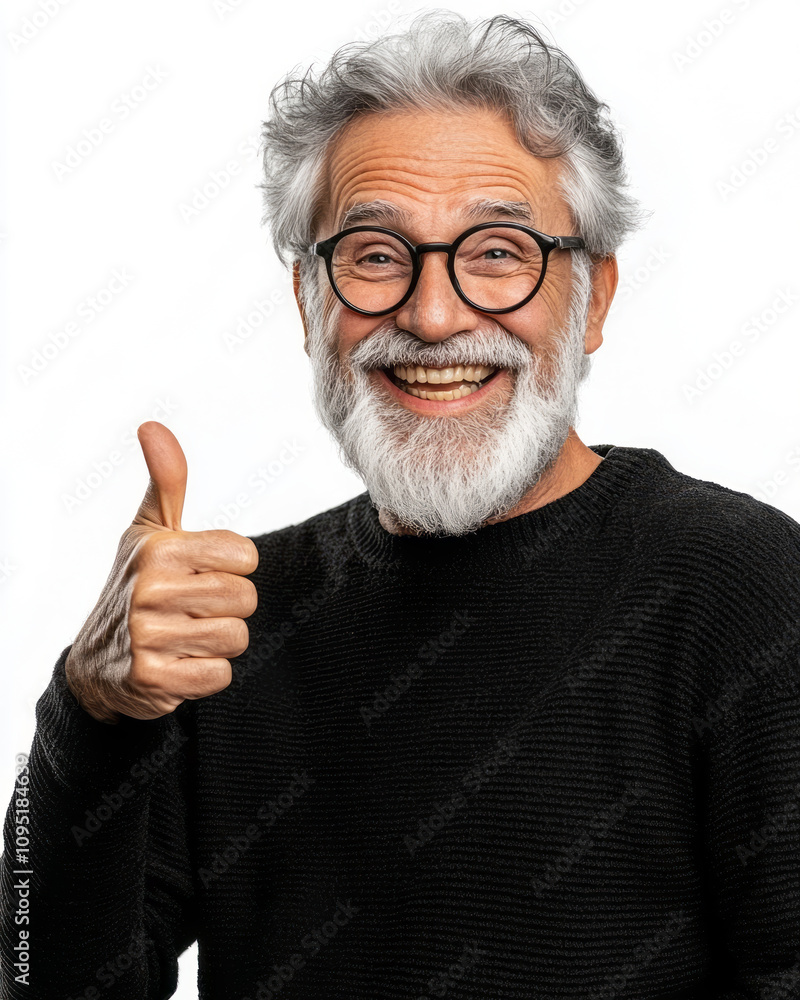 happy senior man giving a thumbs-up gesture, isolated on a white background, happy senior man giving a thumbs-up gesture, isolated on a white background,