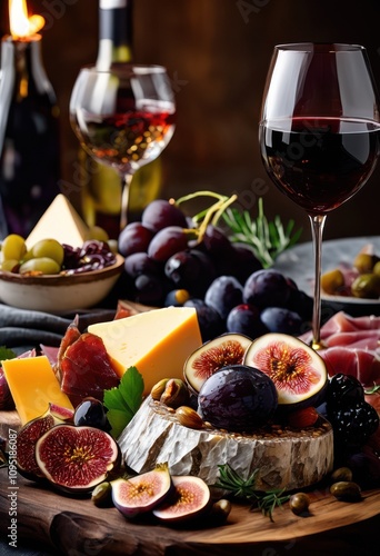 stunning close shots wine food pairings highlighting colorful ingredients textures beautiful presentation, appetizer, bottle, celebration, chef, classy