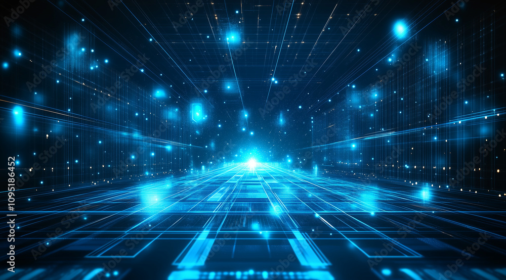 Blue background with glowing lines and blocks for technology concept vector presentation design template. Abstract blue gradient background vector illustration, high-resolution photography, in the sty Blue background with glowing lines and blocks for technology concept vector presentation design template. Abstract blue gradient background vector illustration, high-resolution photography, in the sty