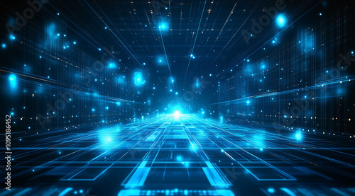 Wallpaper Mural Blue background with glowing lines and blocks for technology concept vector presentation design template. Abstract blue gradient background vector illustration, high-resolution photography, in the sty Torontodigital.ca