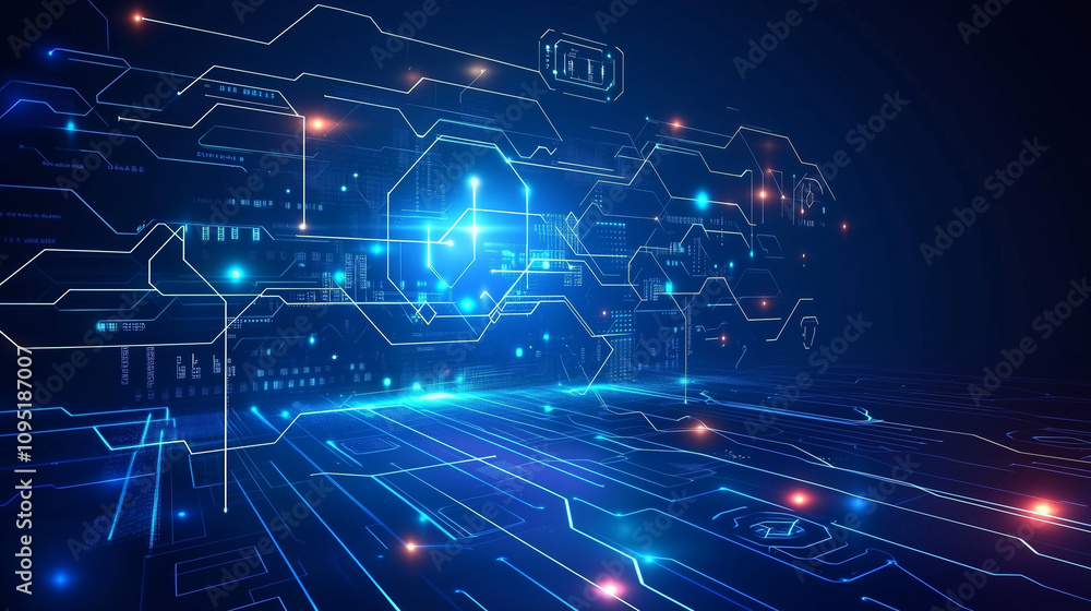 Blue background with glowing lines and blocks for technology concept vector presentation design template. Abstract blue gradient background vector illustration, high-resolution photography, in the sty Blue background with glowing lines and blocks for technology concept vector presentation design template. Abstract blue gradient background vector illustration, high-resolution photography, in the sty