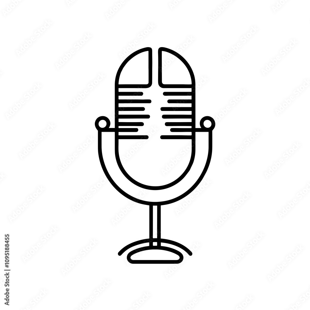 A minimalistic microphone design created with continuous lines. Elegant and simple microphone design, ideal for music-themed works, audio design. A minimalistic microphone design created with continuous lines. Elegant and simple microphone design, ideal for music-themed works, audio design.