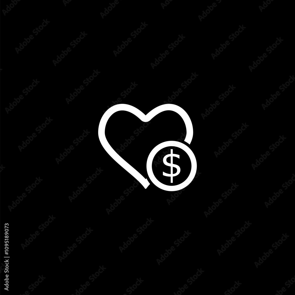 Dollar love hearts icon isolated on black background. Dollar love hearts icon isolated on black background.