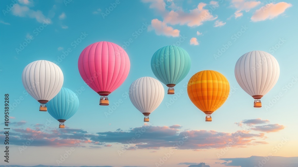 Obraz premium Colorful Hot Air Balloons Soaring in Sky Adventure Travel