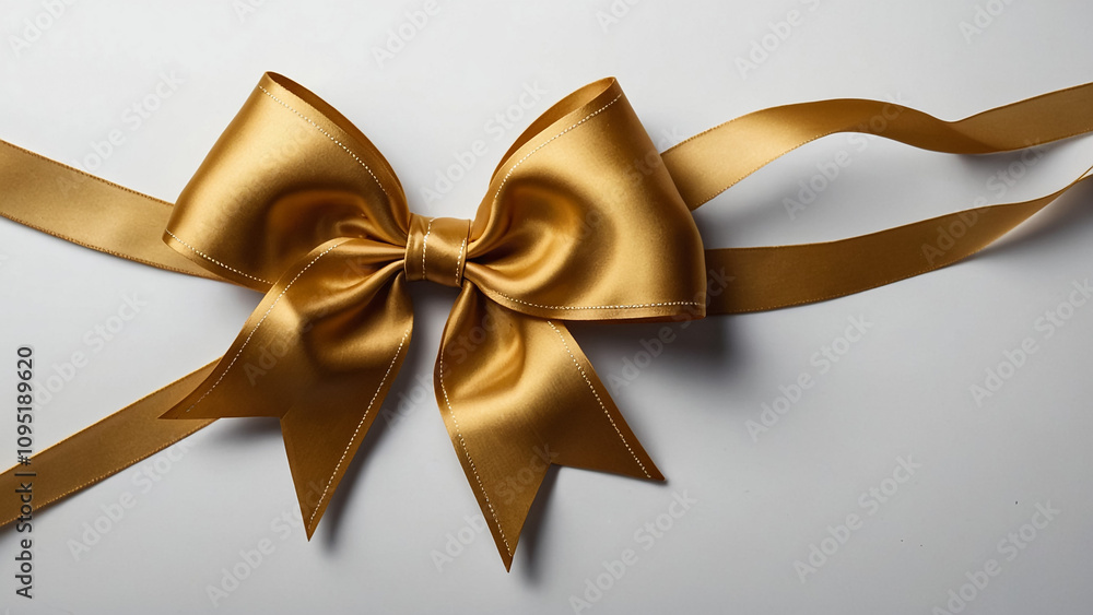 Light Yellow Gift Ribbon with a Bow on a white Background. Festive Template for Holidays and Celebrations Light Yellow Gift Ribbon with a Bow on a white Background. Festive Template for Holidays and Celebrations