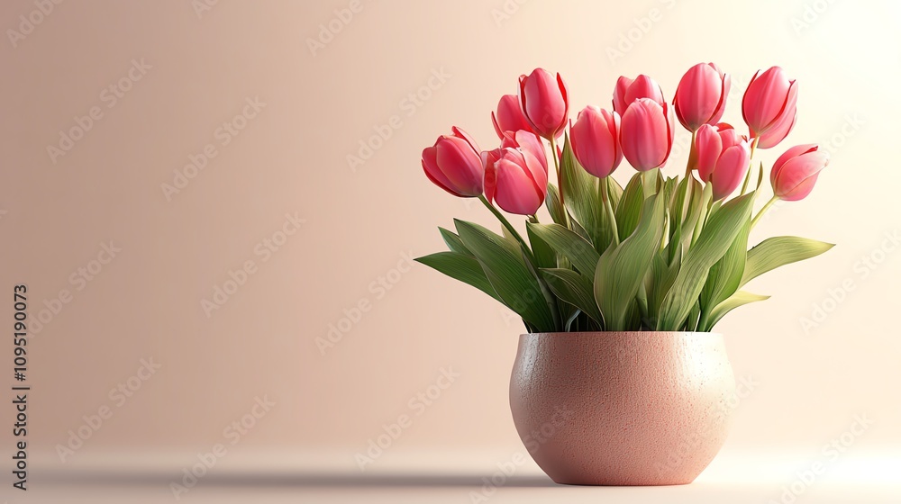 A 3D cartoon flower pot with blooming tulips isolate white background A 3D cartoon flower pot with blooming tulips isolate white background