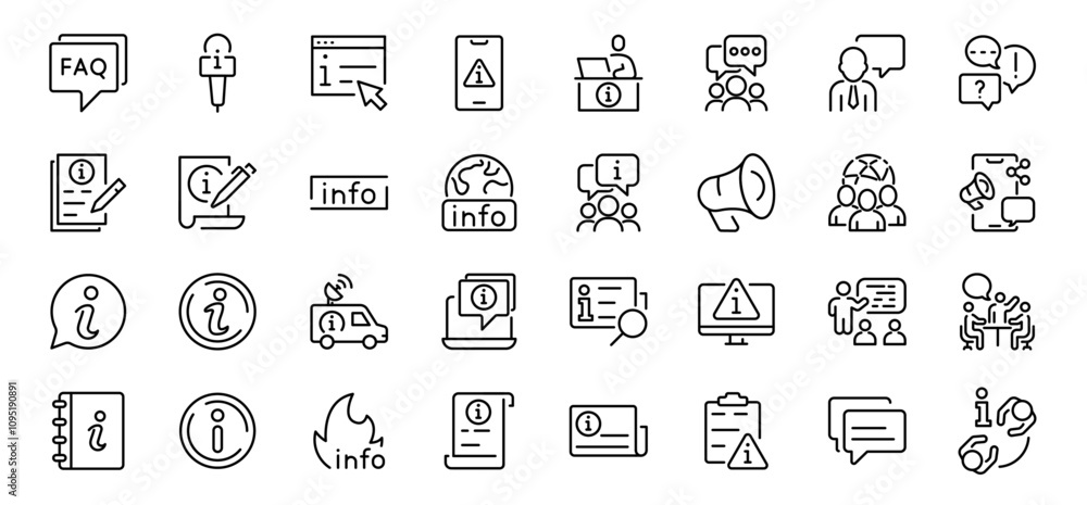 Information web line icons. Contains icons instructions, a privacy policy, an info center, manual, rule, guide, reference, help Editable stroke. Information web line icons. Contains icons instructions, a privacy policy, an info center, manual, rule, guide, reference, help Editable stroke.