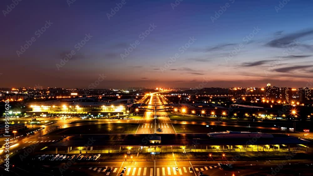 Aerial View of Urban Landscape at Dusk with Roads, Buildings, and Colorful Skies Over a Bustling City in Twilight Aerial View of Urban Landscape at Dusk with Roads, Buildings, and Colorful Skies Over a Bustling City in Twilight
