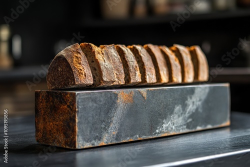 Knife Block. Black Blade on Chef's Kitchen Table Background photo