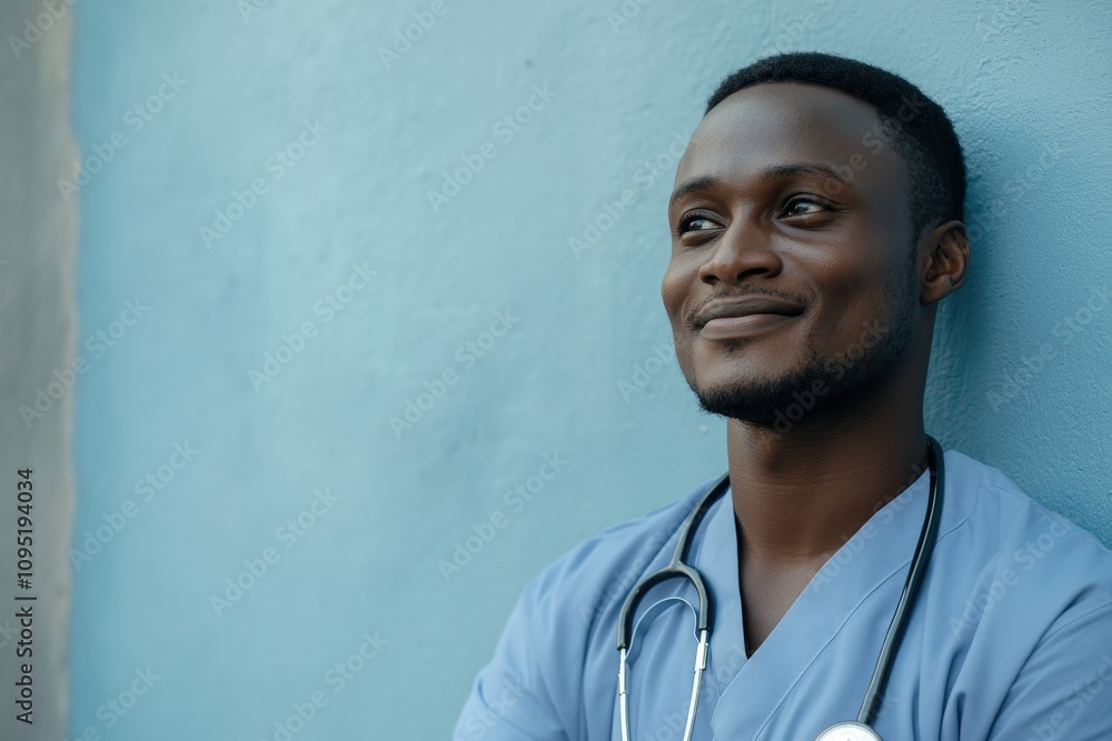 Nurse Thinking. Portrait of a Happy African American Male Nurse with Copy Space Nurse Thinking. Portrait of a Happy African American Male Nurse with Copy Space