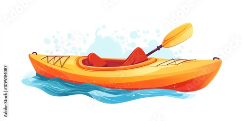 Kayak Isolated. Whitewater Kayak Crossover Design with Paddle for Water Sport Concept