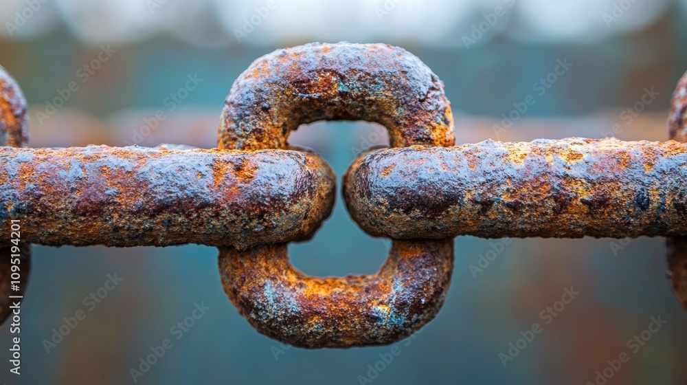 An intricate display of rusted metal chain links showcasing the passage of time and the slow impact of weathering on industrial materials An intricate display of rusted metal chain links showcasing the passage of time and the slow impact of weathering on industrial materials