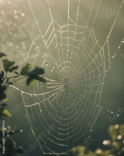 Morning dew on spider web shimmering in sunlight. photo