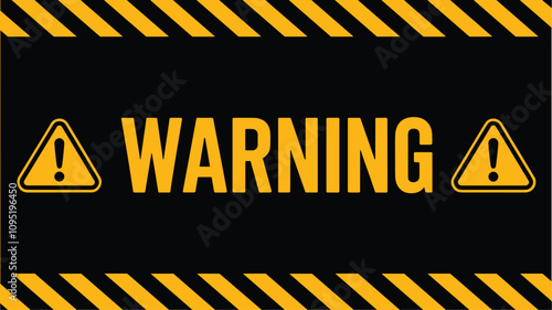 A black background with yellow warning stripes and the word "WARNING" between two yellow warning triangles.