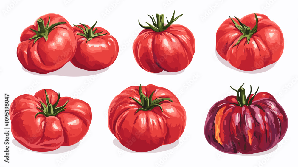 Vector clipart illustration set of rustic heirloom tomatoes isolated flat tomato on a white background Vector clipart illustration set of rustic heirloom tomatoes isolated flat tomato on a white background