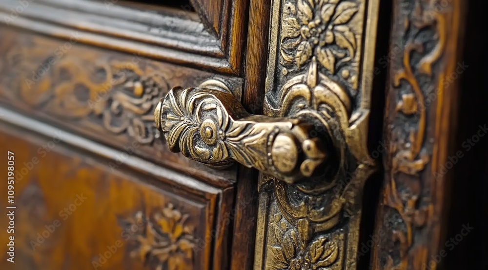Close-up of an ornate Victorian brass door, macro photography Close-up of an ornate Victorian brass door, macro photography