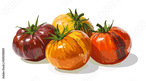 Vector clipart illustration set of rustic heirloom tomatoes isolated flat tomato on a white background